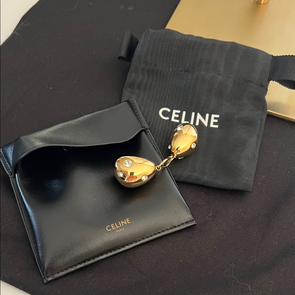 Celine Gold Drop Earrings with Crystal Accents - Picture 7 of 7